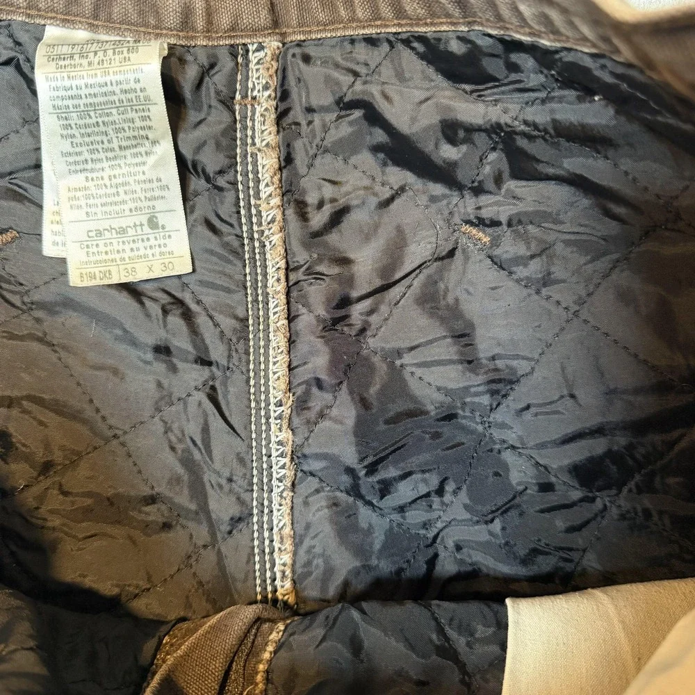 VTG Carhartt B194 Duck Canvas Double Knee Pants 38 Brown Quilted Insulated 38x30